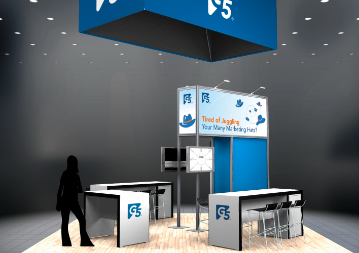 Booth rendering with graphics.